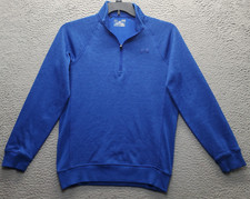 Under Armour Sweatshirt Mens Small Blue Mock Neck Ribbed Cuff Hem Quarter Zip