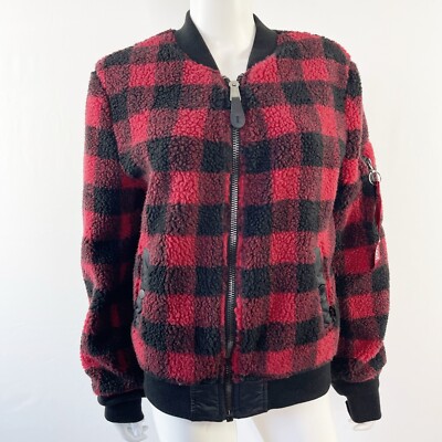 Alpha Industries Red Buffalo Plaid L-2B Bomber Jacket Size S Sherpa Flight