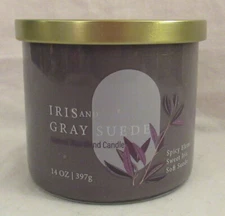 Kirkland's 14.25 oz Large 3-Wick Candle Natural Wax Blend IRIS AND GRAY SUEDE