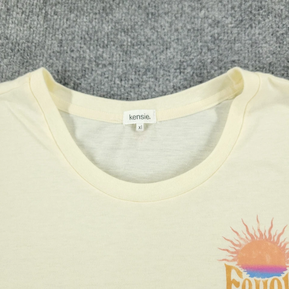 Kensie 衬衫女式 XL 米色 Follow The Sun Crop 上衣图案 T 恤短袖 — 第 4/4 张图片