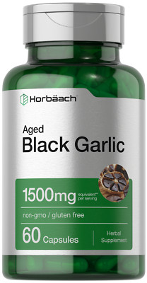 Aged Black Garlic 1500 mg | 60 Capsules | Fermented Extract | by Horbaach