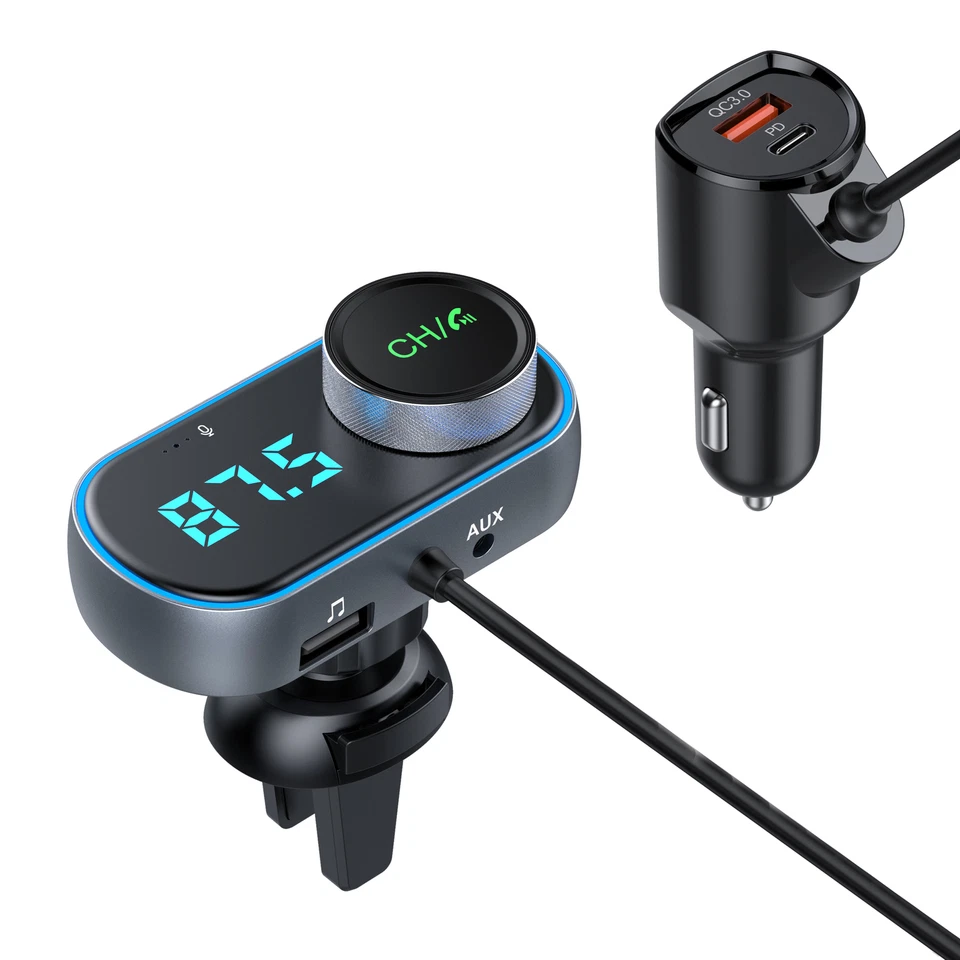 Bluetooth Car FM Transmitter Micro SD LED AUX Radio QC PD USB Adapter MP3 Player - Image 4 of 4