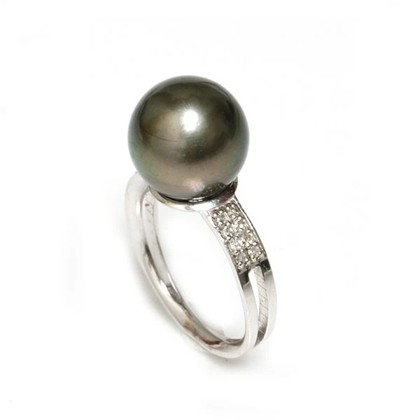 Bague En Or 18kt Avec Perle De Tahiti Noire, 12 MM, AAA, Flawless - Photo 1/1