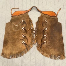 Chinks Poker Themed w Hearts Clubs Diamonds Spades Studs Metal Discs Fringe Vtg.