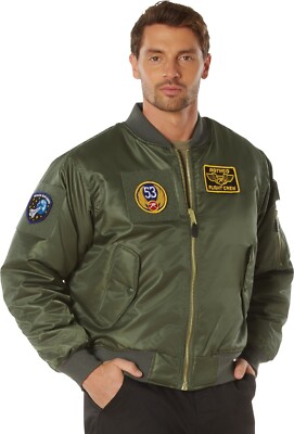 Y2K Military Flight Bomber w/ Patches　Ｍ Mens Military Air Force Style MA-1 Flight Jacket with 5 Removable