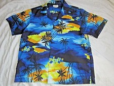 Vintage Helena's Men's Hawaiian Blue Floral Large Shirt Made in Hawaii