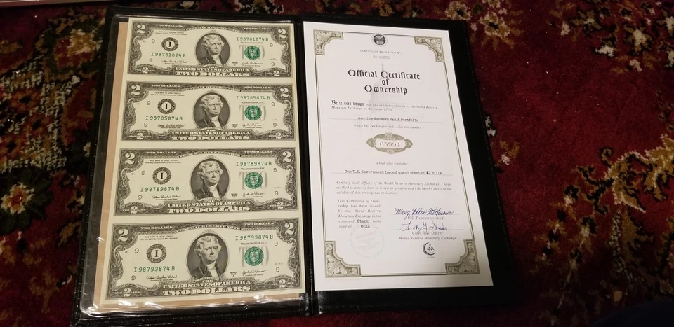 U.S.A $2 Bank Notes Uncut Sheet Gem Mint Beauty Declaration Independence. - Image 2 of 4