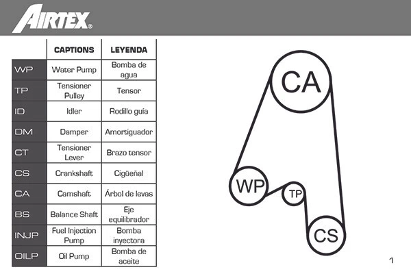 Juego de bomba de agua y correa de distribución AIRTEX WPK-163101 para CHEVROLET, DAEWOO Foto 2 de 3