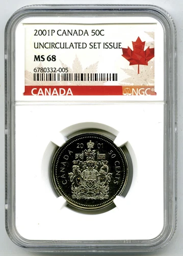 2001 P CANADA 50 CENT NGC MS68 UNCIRCULATED HALF MAPLE LEAF RED LABEL TOP POP=3