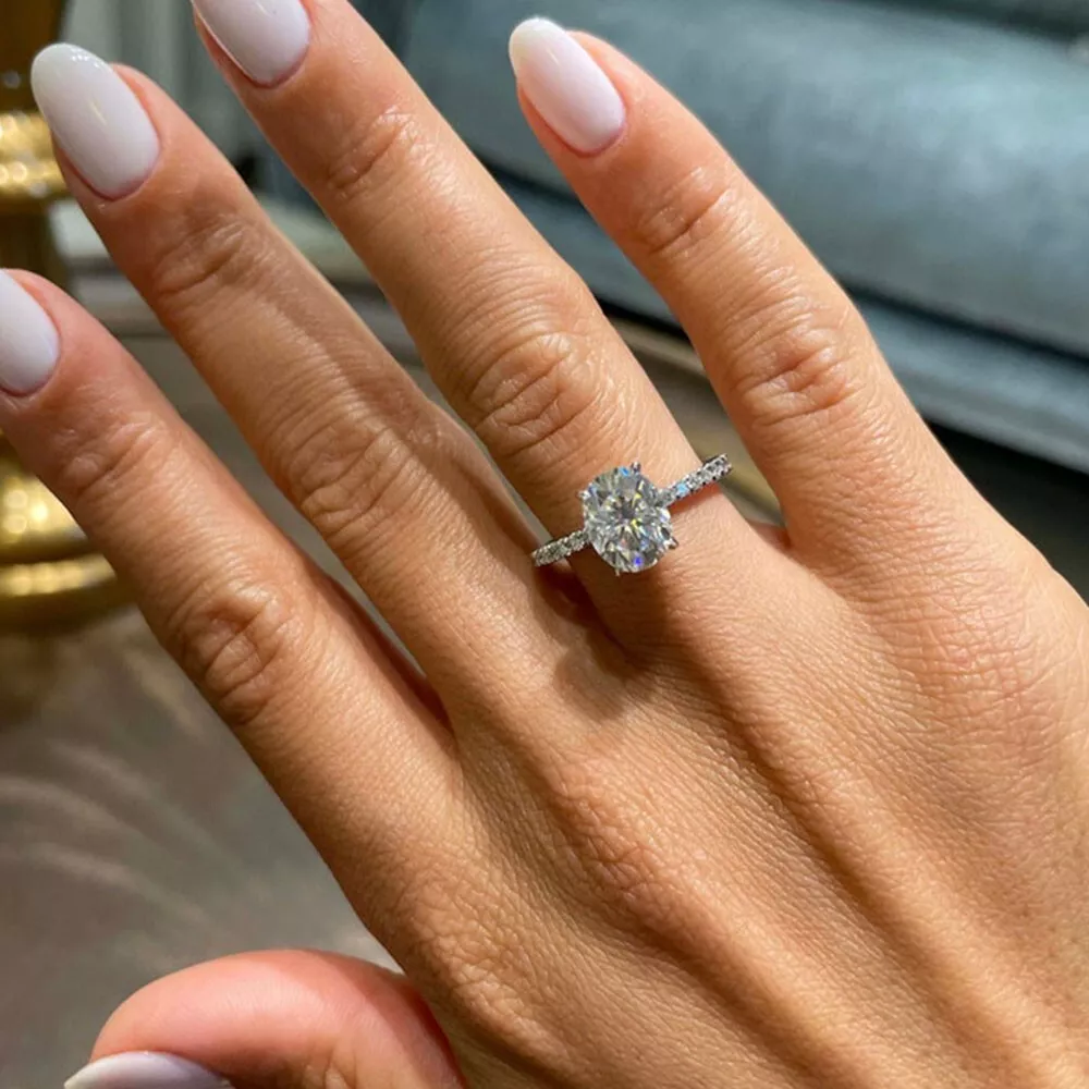 14k White Gold Oval Cut Diamond Ring 1.65 Carat IGI GIA Certified