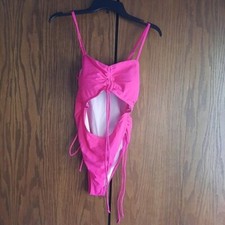New One Piece Swimsuit Push Up Bra High Waist Pink Size L
