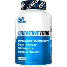 EVL Creatine Monohydrate Capsules 1000mg - Pre and Post Workout Recovery 120ct