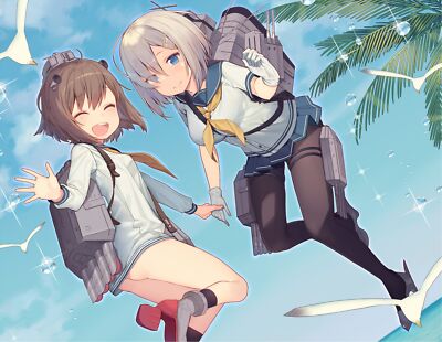 Anime  birds blue eyes blushing brunette clouds dress Playmat Gaming Mat Desk