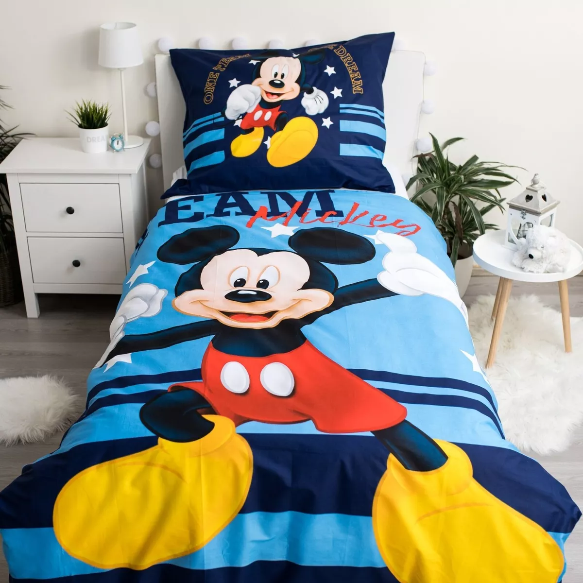 Disney Topolino Team 3 Pezzi set Letto Singolo Copripiumino Federa Lenzuola