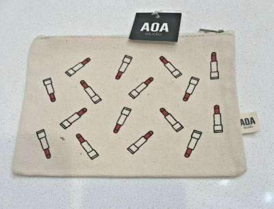 AOA Studio Accessories Make up Bag Cream with Lipstick design 8.5'' x 6''