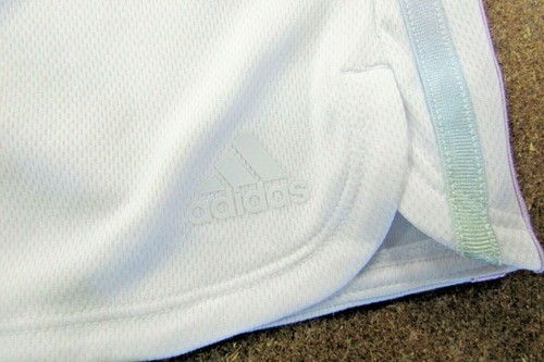 Adidas Girls' Active Sports Athletic Shorts-MD(10/12) -White/Iridesecent Stripes - Picture 3 of 7