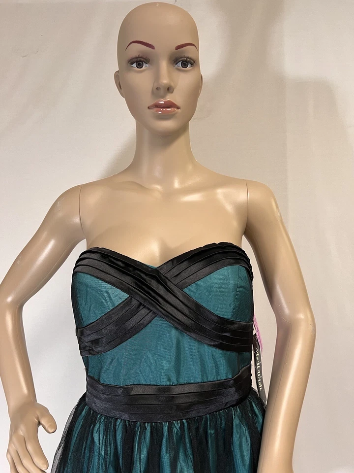 As U Wish, Vestido Feminino Sem Alças, Preto Tule E Verde, Auto-amarrado, Novo Tamanho 7 - Imagem 2 de 4