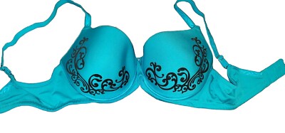 Modern Movement Lightly Padded Underwire Satin and scroll Design Teal Sz 38B