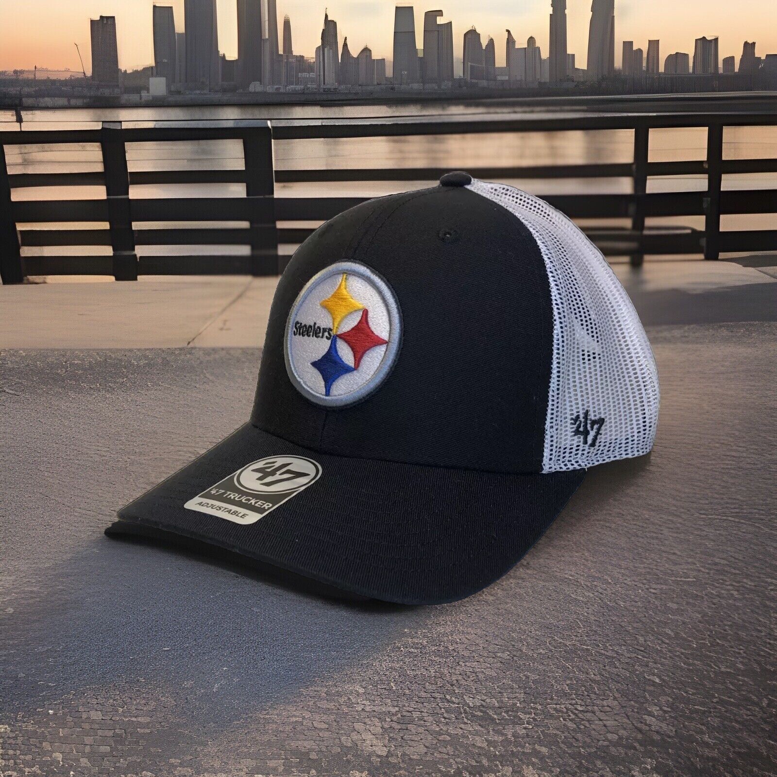 Pittsburgh Steelers '47 Brand Trucker Hat Black White Adjustable Snap back