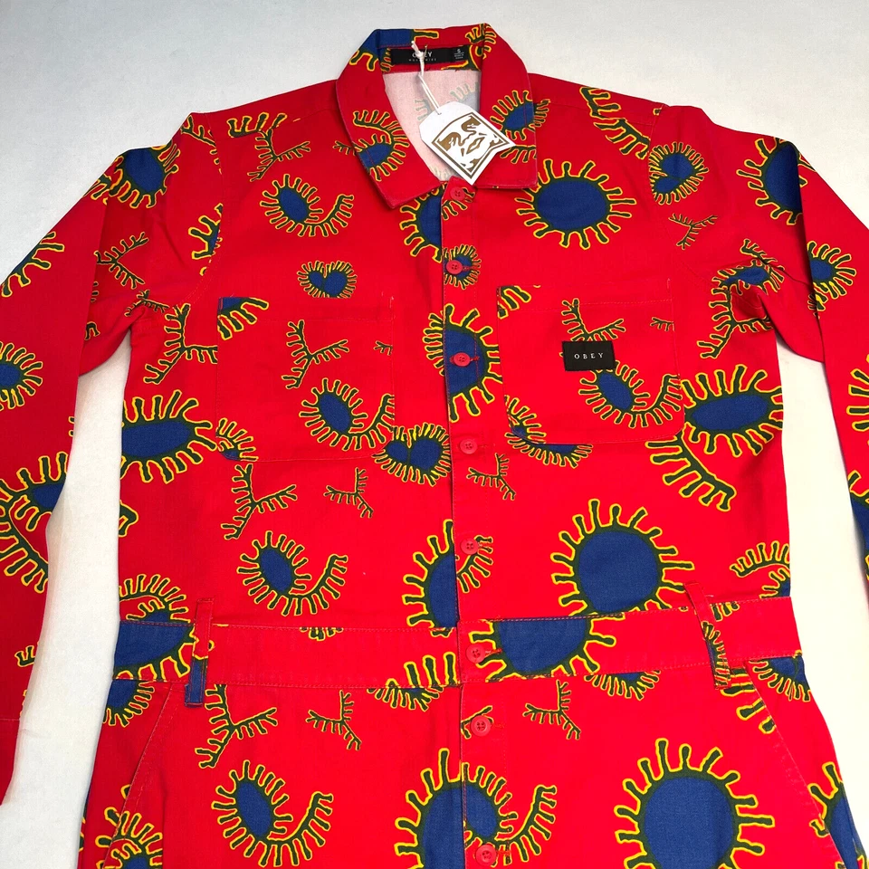 Mono de sarga Obey para mujer rojo cachemir/azul talla L nuevo con etiquetas Shepard Fairey Foto 4 de 4