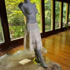Vintage 50s Shirred Lace Petticoat Bouffant Crinoline Full Circle Skirt Slip S/M