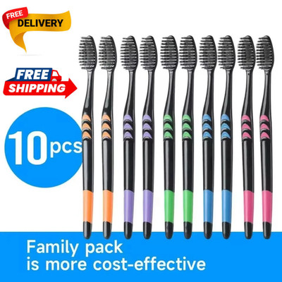 10-Pack Adult Soft Charcoal Toothbrushes   Manual Family Bulk Multipack