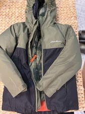 Eddie Bauer Kids Down Parka Hood Jacket Boys XS 5/6 Olive Green Black