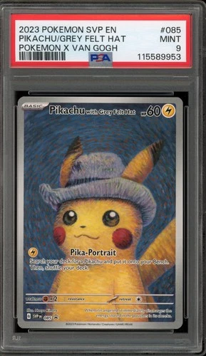 Pokemon Pikachu with Grey Felt Hat Van Gogh Full Art Promo SVP EN 085 PSA 9 Mint