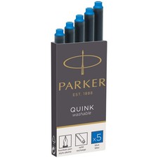Parker Fountain Pen Ink Refill Cartridges   Long   Washable Blue QUINK Ink   5 C