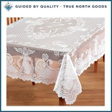 White Lace Rectangular Tablecloth with Angel Pattern for Weddings and Parties