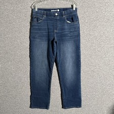Betabrand Women's Size Large S-P Blue Denim Straight Leg Pull On Stretch Pants