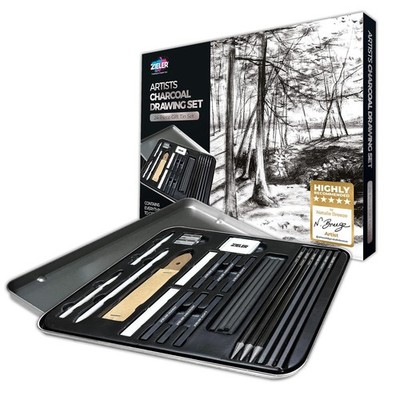 Künstler Kohle Zeichenset 24-teilig Geschenkdose Set Das ideale Starterset