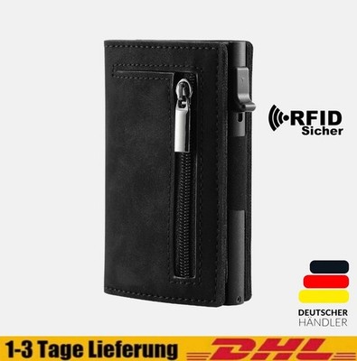 RFID Slim Wallet Schwarz Kartenetui mit Münzfach Aluminium kompakt