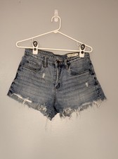 Blank NYC Pin-Up High Rise Distressed Denim Shorts Women s Size 27 Raw Hem