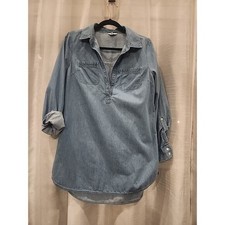 Crown & Ivy Denim Dress long sleeved w/roll tab detail, collared neck. Size Med
