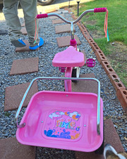 Pink Kids Tricycle Ride-On with Handlebars and Tray Basket, 3 Wheels