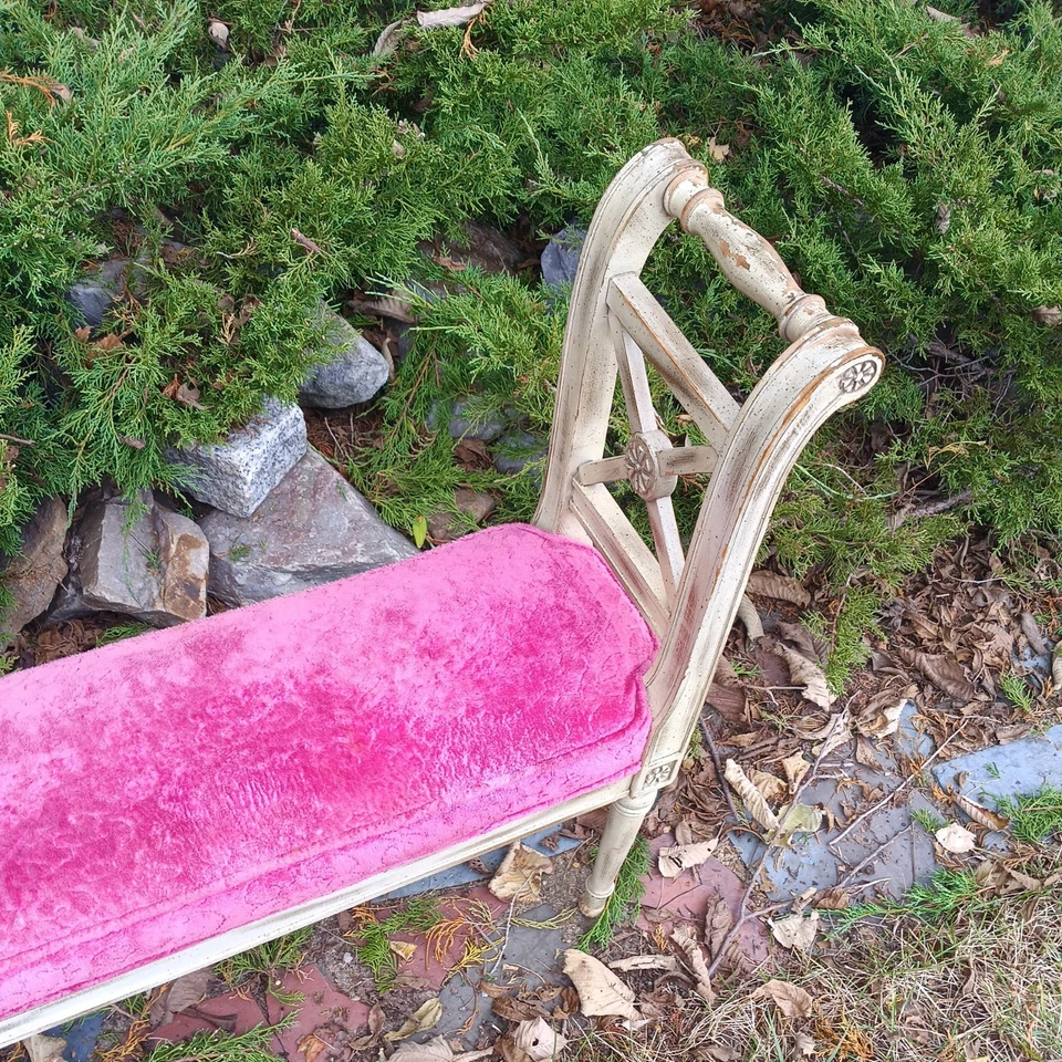 Mid-Cent RARO BANCO ESTRECHO rosa italiano, francés, clásico banco de salón/dormitorio Foto 3 de 4