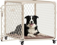 36 Inch Dog Crate with Lockable Wheel, Diamond Mesh Metal Dog Kennel Cage