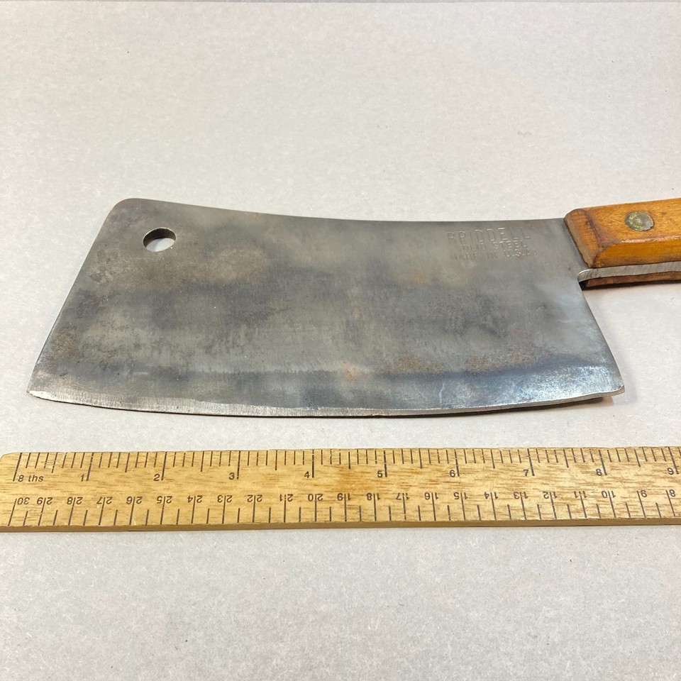 Vintage Briddell Cleaver Solid Steel Meat Cleaver 8" Wood Handle USA | eBay