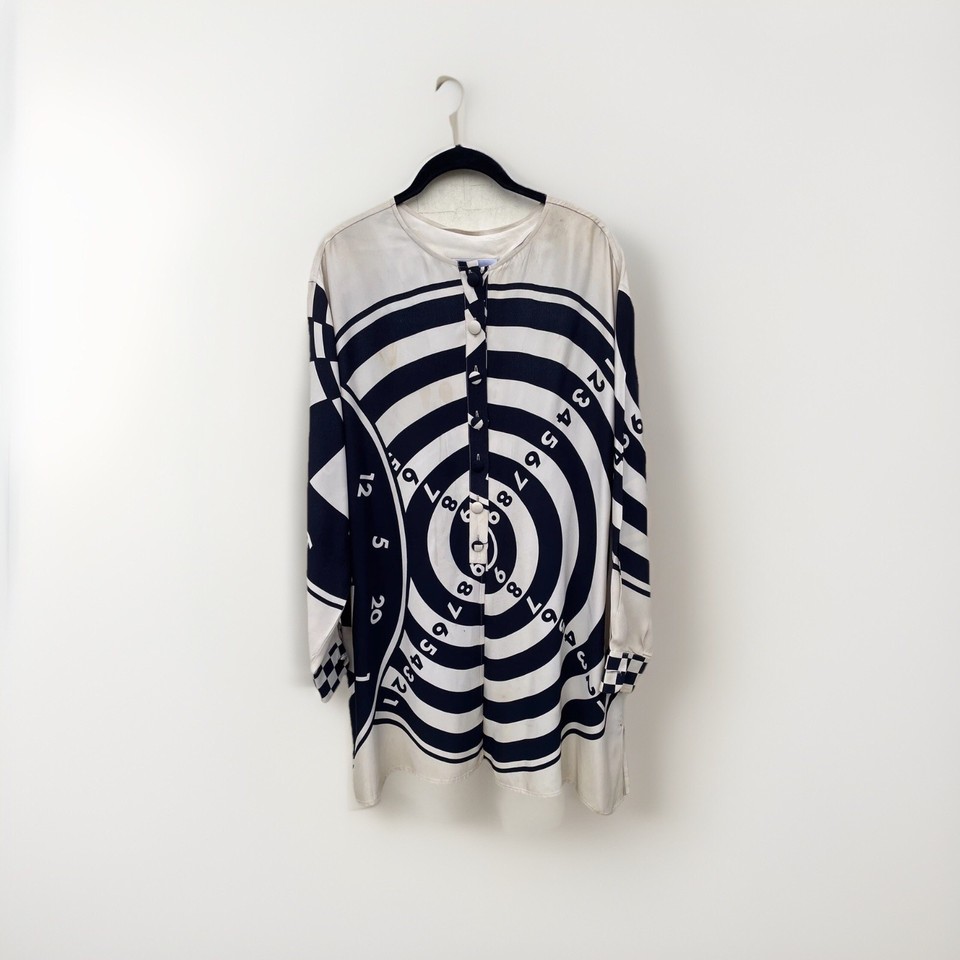 Archival 90s Moschino Cheap & Chic rare silk novelty blouse — a wearable piece of fashion history from one of the era's most irreverent designers.