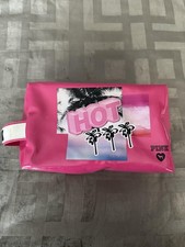 Victoria's Secret PINK Makeup Cosmetic Bag Case Pink Vinyl Toiletry Travel Zip