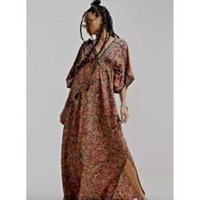 Raga (Anthropologie) Paisley Boho Maxi Dress Kimono Sleeve Deep V Neck M NWT
