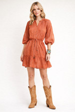 Minkpink Dress Teracotta Dusty Rose Flirty Party Layered Ruffle Festival SMALL