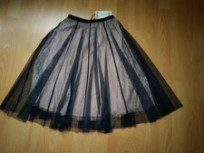 3 lagig Netz Spitze Rock Midi Altrosé Dunkel Blau Creme Gummibund Gr. XS NEU!!!