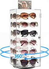 Acrylic Lockable Rotating Sunglasses Display Case with Sign Holder