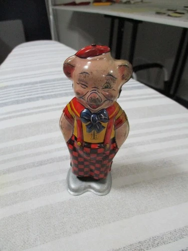 VINTAGE 1940'S J. CHEIN TIN LITHO WIND-UP WALKING PIG-WORKS!!!