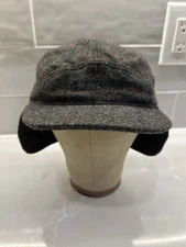 LL Bean Hat Adult S Gray Plaid Flannel Wool Nylon Blend Winter Ear Flap Lined