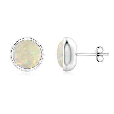 ANGARA Natural Opal Solitaire Stud Earrings in Silver for Women (Size-7mm)
