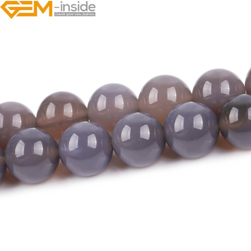 Natural Grey Agate Gemstone Round Loose Beads For Jewellery Making Strand 15" UK - Picture 44 of 56