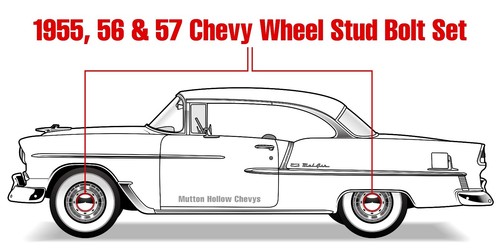 55 56 57 Chevy Wheel Stud Bolt Set 1955 1956 1957 Chevrolet New - Picture 3 of 5